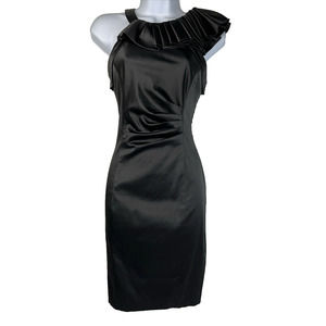 Aryn K. Ruffled Collared Shoulder Sheath Dress Black Size Small Party holiday